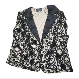 Alex Evenings Floral Lace Blazer - Black/Cream - Plus Size 1X - Witchy Gothic